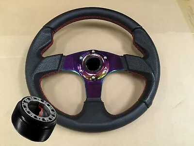 Civic Integra DB DA DG EF Black Neo Chrome Center Red Stich Steering Wheel + Hub • $65