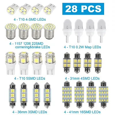 28pcs Car Interior Led Lights Package Kits For Dome Map License Plate Lamp Bulbs • $9.99