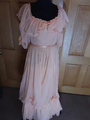 Vintage Retro 60s  70s Nylon Peach Bo Peep Southern Belle Bridesmaid Dress 12 • £33