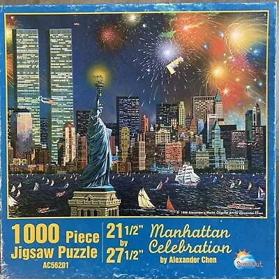 Vintage Jigsaw Puzzle Manhattan Celebration New York Skyline Firework TwinTowers • $15