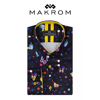 Men's Makrom Polka Dot Butterfly Print Shirt Long Sleeve • £39.99