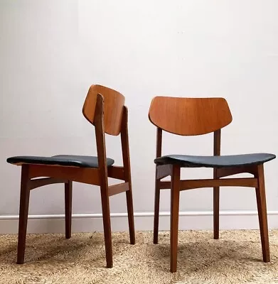 Pair Vintage Mid Century Teak Butterfly Back Dining Chairs Danish Style • £95