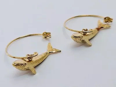 Alex Monroe BABY BLUE WHALE Earrings GOLD Sterling Silver Hoops • $261.40