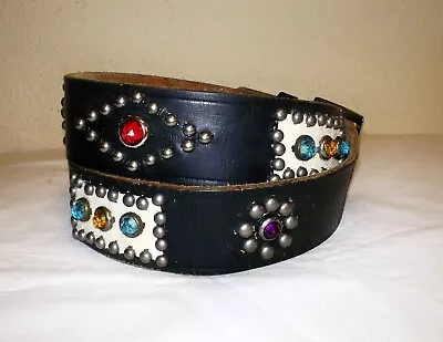 Vtg STUDDED Stingray Skin JEWELED Bridle RRL LEATHER Rockabilly BIKER Buco BELT • $169.99