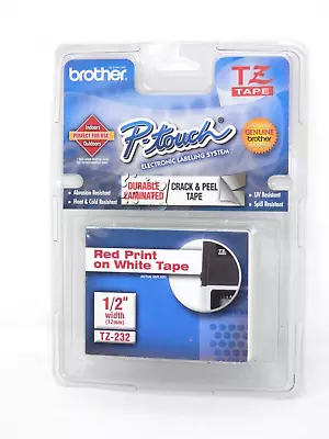 Genuine Brother P-Touch TZ Tape 1/2  Wide TZ-232 Red OnWhite Label Cartridge New • $11.99