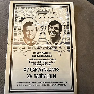 Carwyn James V Barry John 15 1972 Rugby Programme National Stadium RARE • £4.99