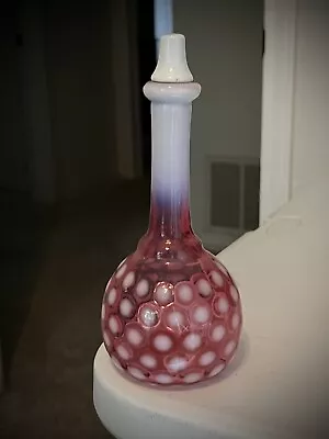 Antique Hobbs Brockunier Opalescent Cranberry Blown Glass Barber Bottle 7” • $165