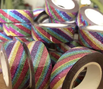 Rainbow Diagonal Stripe Glitter Washi Deco Tape • £1.85