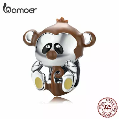 BAMOER S925 Sterling Silver Snap Charm Clear Anaimal Monkey Fit Bracelet Jewelry • $7.99