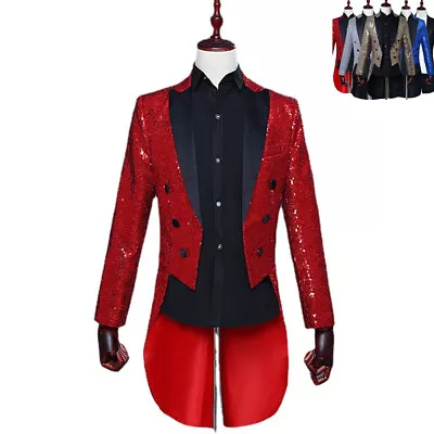 Vintage Glitter Sequin Jackets Men's Tail Coat Fancy Show Costume Party Tuxedo • $49.99