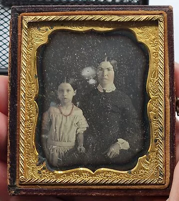 Daguerreotype Tinted 1/6 Plate Mother Daughter Pink 1/2 Case Leatherette • $52