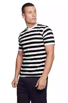 Adult Black White Striped T-Shirt Short Sleeve Tee Top Fancy Dress Outfit Shirts • $9.83