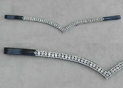 $22.32 • Buy New Leather Browband V-Shape Browband -3 Rows- All Clear Leather Horse.15 16 17 