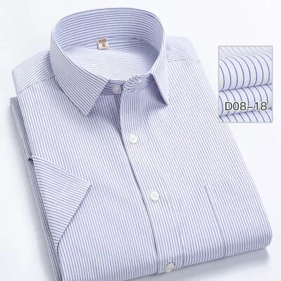 Men's Dress Shirts Short Sleeves Formal Business Strips Casual Shirts 9 Colors • $18.01