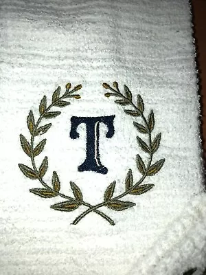 Embroidered Kitchen Bar Hand Towel  Laurel Monogram Letter T  BS2553 • $8