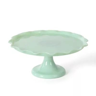 Martha Stewart Highbrook 11  Handmade Jadeite Glass Cake Stand - Ruffle Trim • $61.25
