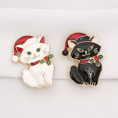 Merry Christmas Xmas Cartoon Cat Crystal Enamel Brooch Pin Party Women Jewelry • $2.76