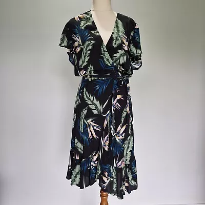 Decjuba Multicolour Tropical Floral V-Neck Wrap Dress Size 14 • $49