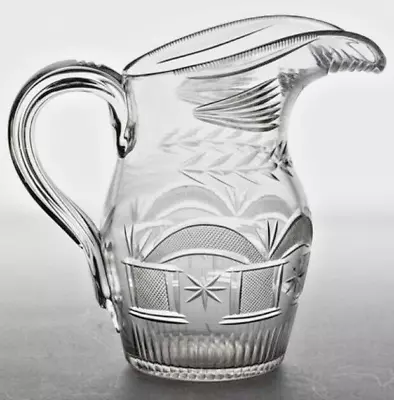 Antique Free Blown & Cut Lead Glass Pitcher Masonic Pattern INNES P. 147 Pl. 107 • $165