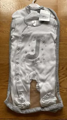 £1.99 • Buy Baby Girls Boys  2 PK Sleepsuite All In One Alphabet Letter J 0-3 Months