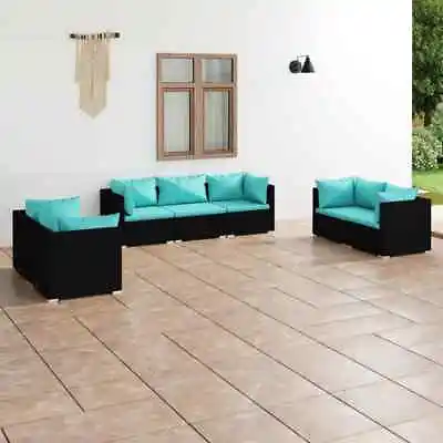 $1086.99 • Buy 7 Piece Garden Lounge Set With Cushions Poly Rattan Black VidaXL