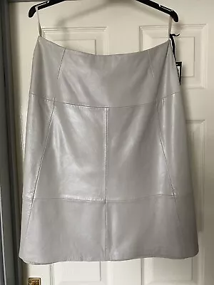 M&S Autograph Luxury Leather A Line Skirt Size 14 Silver Brand New Fully Lined • £29.50