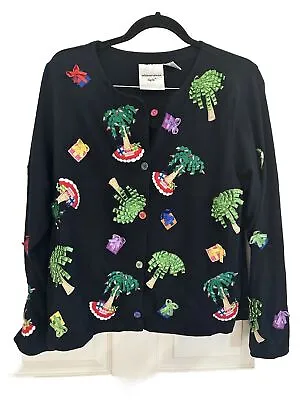 Michael Simon Light Womens Tropical Christmas Tree Button Up Light SweaterSize L • $37.35