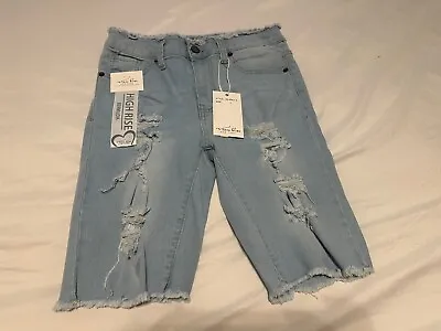 Vince Blue Light Denim Distressed Bermuda Shorts Women Jrs Size 3 NWT • $12.99