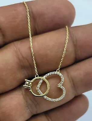 10KT Gold Heart With Ring Pendant With 1mm Thin Chain 18 Inches 2.13 GRM. • $118