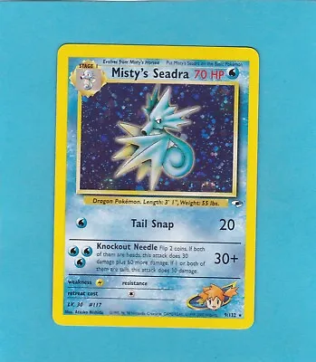 Pokemon Gym Heroes Set- Misty's Seadra Holo Prerelease Promo  # 9/132 NM • $8.95