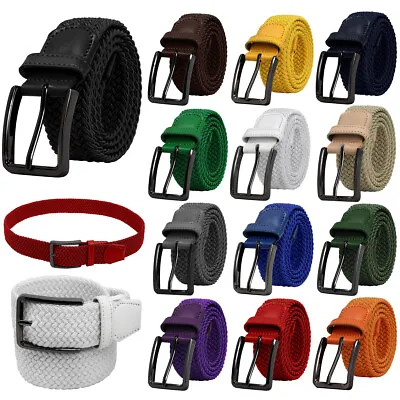 Falari Black Buckle Elastic Braided Stretch Belt Mens Golf Casual Jeans Belts • $9.99