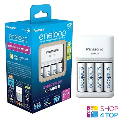 Panasonic Eneloop Smart Quick Charger Bq-cc55e + 4 Rechargeable Aa Batteries New • $91.89