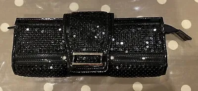 Warehouse Black Chain Mail And Patent Look Clutch Bag With Chain Shoulder Strap • £4.50
