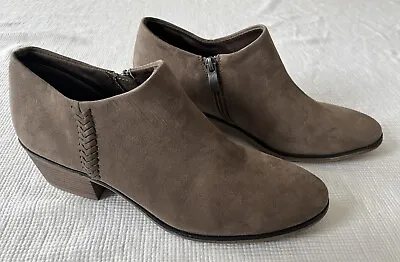 Xappeal “Sabine Taupe” Zippered Suede Ankle Boots/Booties Shoes (Womens Size 10) • $14.95