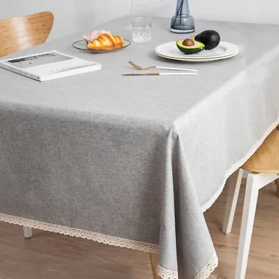 Gray Rectangle Cotton Linen Pure Tablecloth With Tassel Table Cloth Dust Cover C • £10.44