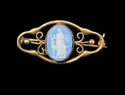 Wedgwood 10k Pin Blue Jasper Woman With Buck Made In England Antique Signed • $337.50