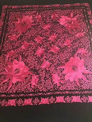 Huge Black Silk Manton De Manilla Flamenco Canton Piano Shawl Pink Floral Motif • $1200