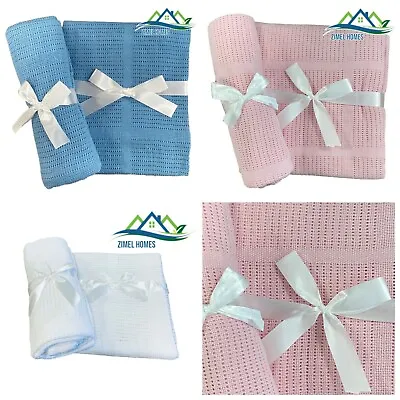 £5.56 • Buy Baby Cellular Blanket 100%Cotton For Crib/Pram/ Buggy/Cot /Moses Basket Snuggly
