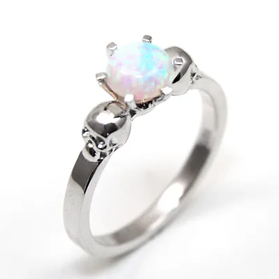 $140.87 • Buy Skull Ring 6 Claw 1ct Unicorn Tear Opal Engagement Ring Solid Silver
