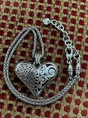 Brighton Love Affair Puffy Heart Pendant Scroll Filigree 18” With Dust Bag • $20