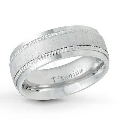 Comfort Fit Mens Titanium Ring 8mm Brushed Finish Milgrain Titanium Wedding Band • $34.95