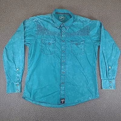 Rock 47 Wrangler Men's Shirt XL Blue Teal Aztec Pearl Snap Western Long Sleeve • $24.85