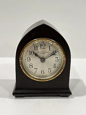 Seth Thomas Wood 8 Day Wind Up Miniature Beehive Gothic Style Desk Clock - Works • $127.38