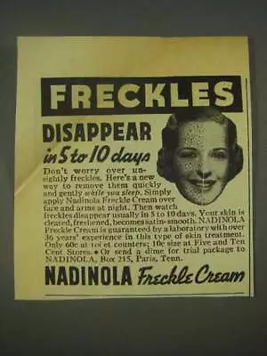 1936 Nadinola Freckle Cream Ad - Disappear • $19.99