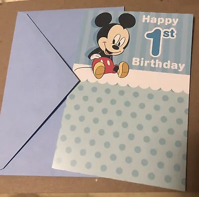 Happy 1st Birthday Disney Mickey Mouse One Year Old 5”x7” Hallmark Greeting Card • $3.49