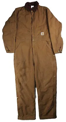 Carhartt X01 BRN Vintage Made In USA Insulated Duck Canvas Work Coveralls 44 Reg • $64.99