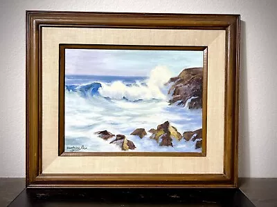 1975 Original Oil On Canvas Ocean Painting Framed Signed Mid Century Modern Vtg • $74.99