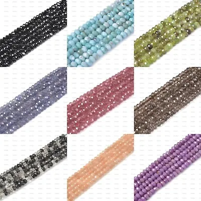 4mm Faceted Gemstone Rondelle Loose Beads Strand 15.5-16  DIY Jewelry Making • £12.59