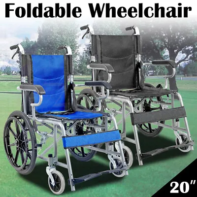 Foldable 20  Wheelchair Park Brakes Lightweight Soft Mobility Aid Disabled Fold • $156