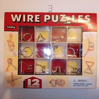 12 WIRE PUZZLES Brain Teaser Mind Game Toy Steel Metal IQ Test Magic Trick BOX • $9.99